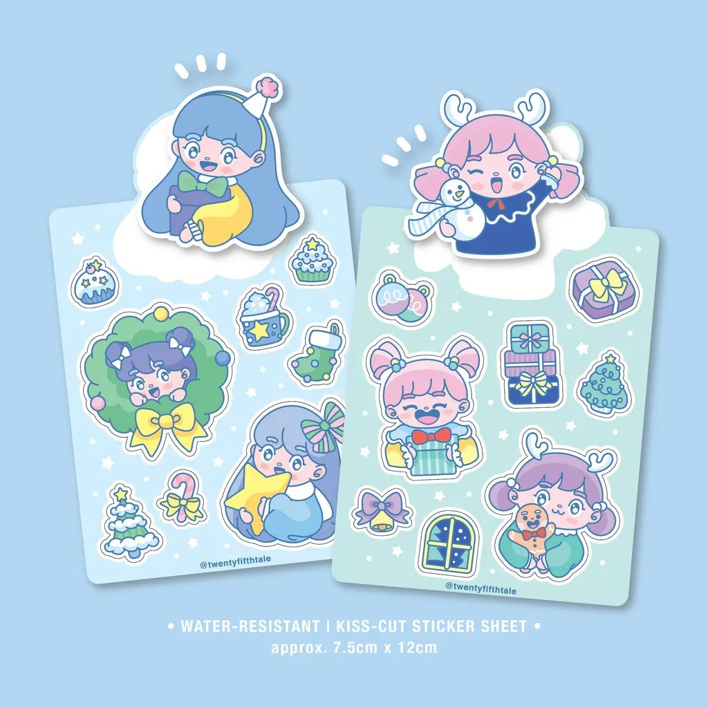 Matte Sticker Sheet | Chibi Christmas | Blue Haired Girl