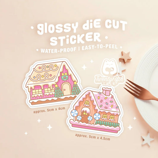 Glossy Die Cut Stickers | Gingerbread House