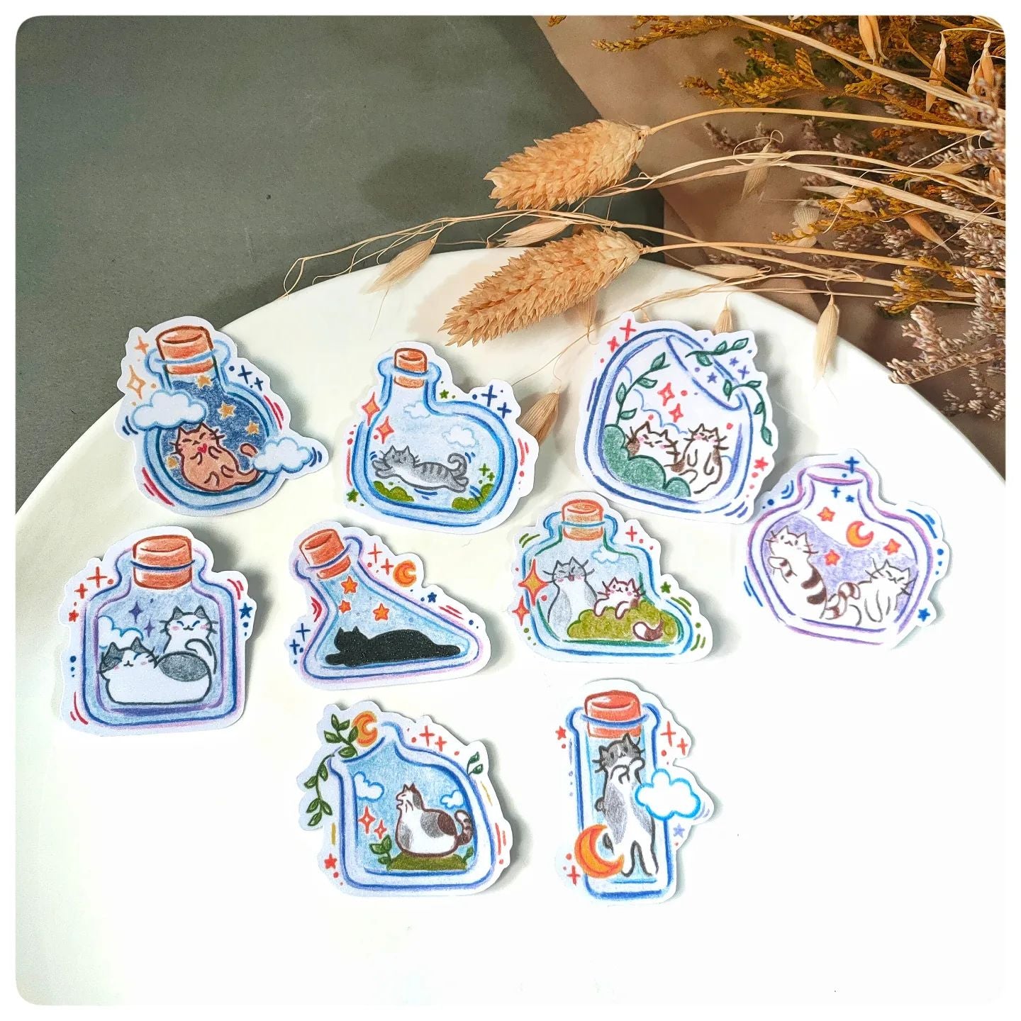 Cat in the Bottle Sticker Set