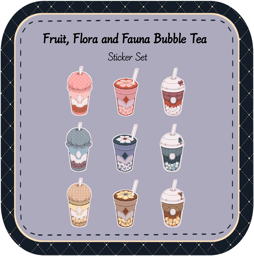 Fruit, Flora and Fauna Bubble Tea Sticker Set