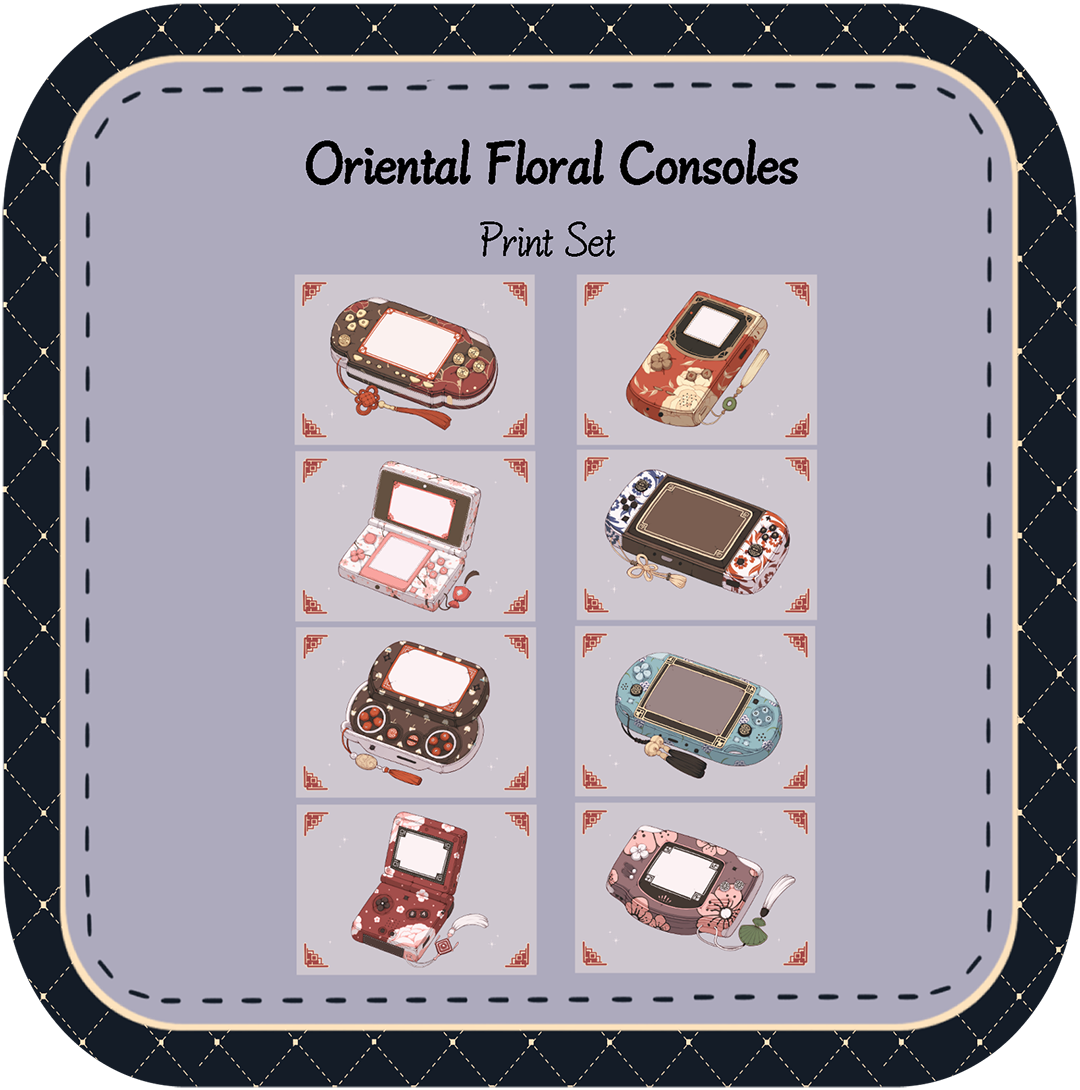 Oriental Floral Console Print Set