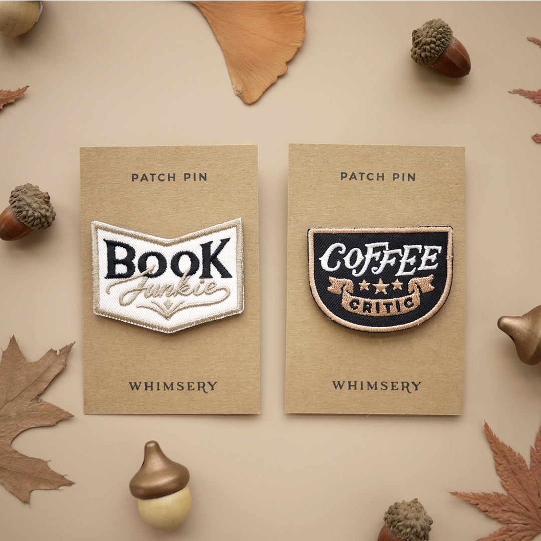 Book Junkie & Coffee Critic Embroidered Patch Pin