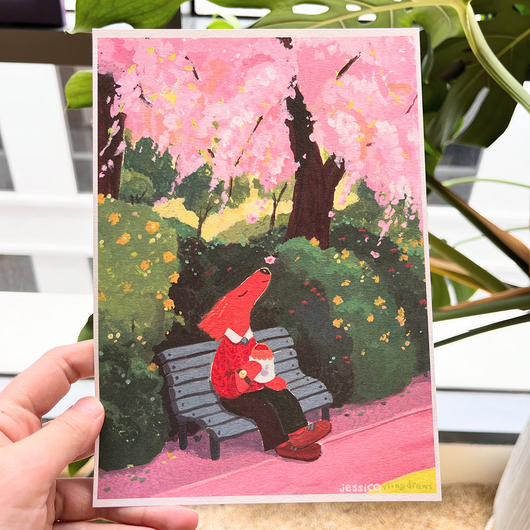 Cherry Blossom Dog | A5 Print