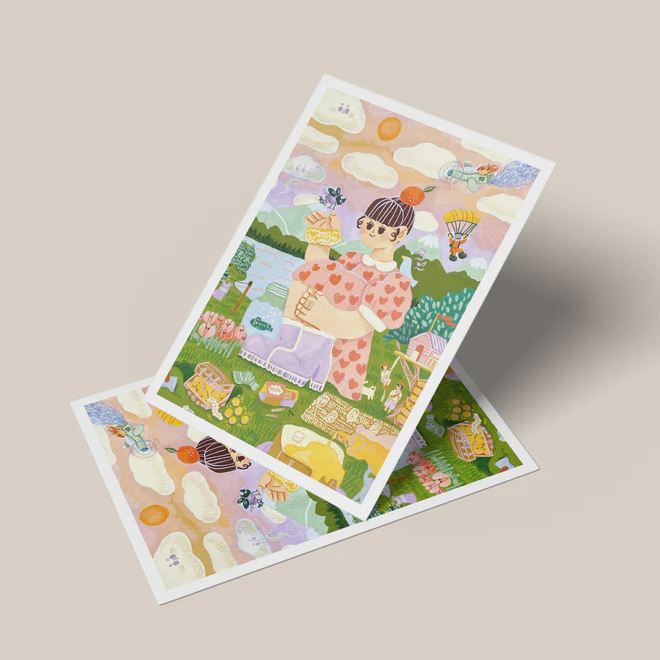 Peachy Girl in a Messy World Art Print