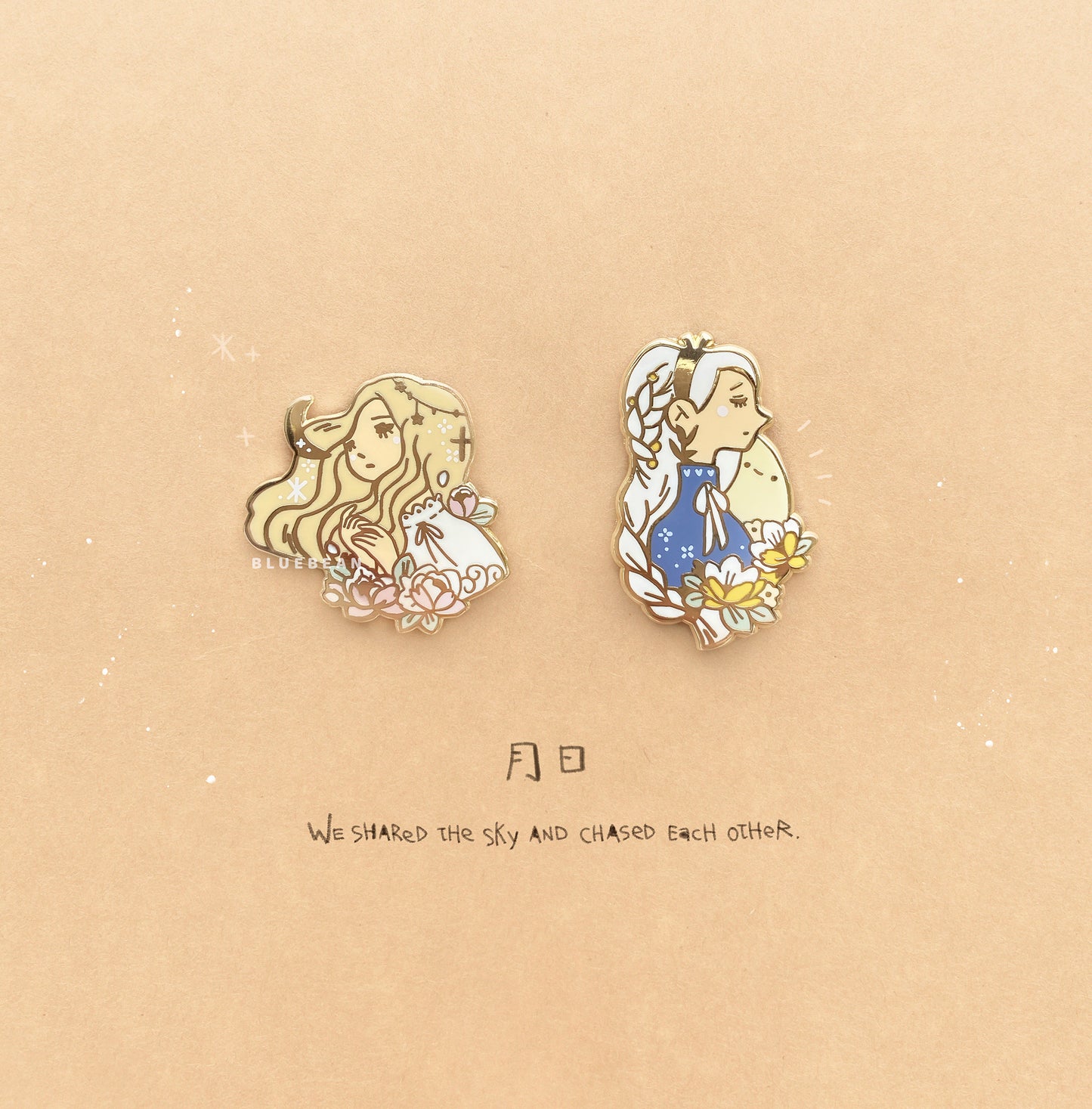 BlueBean Sun & Moon Girl Enamel Pin (Moon Girl, Sun Girl)