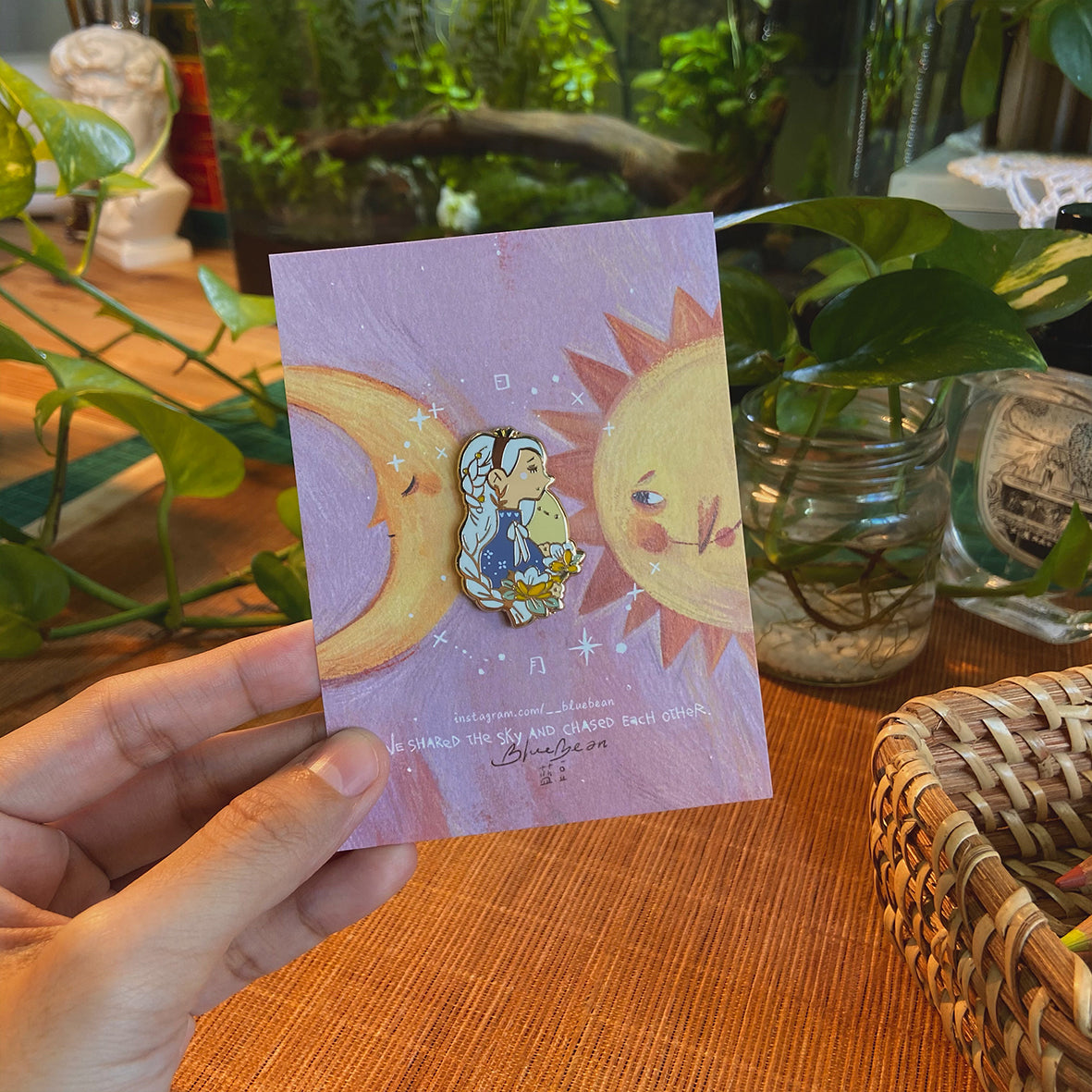 BlueBean Sun & Moon Girl Enamel Pin (Moon Girl, Sun Girl)