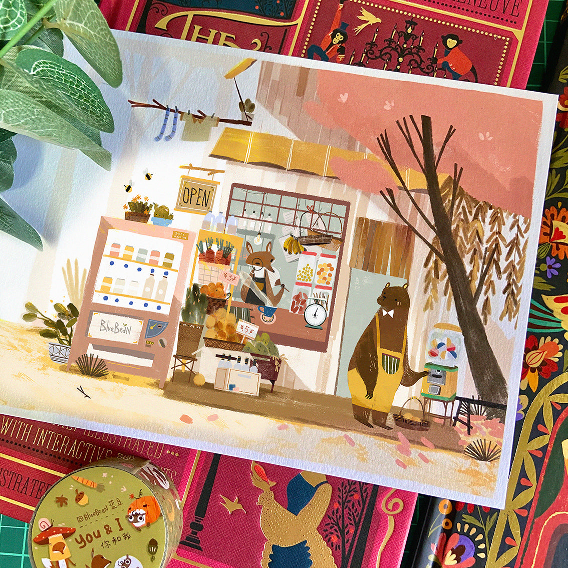 BlueBean Fox Store in Forest Illustration Art