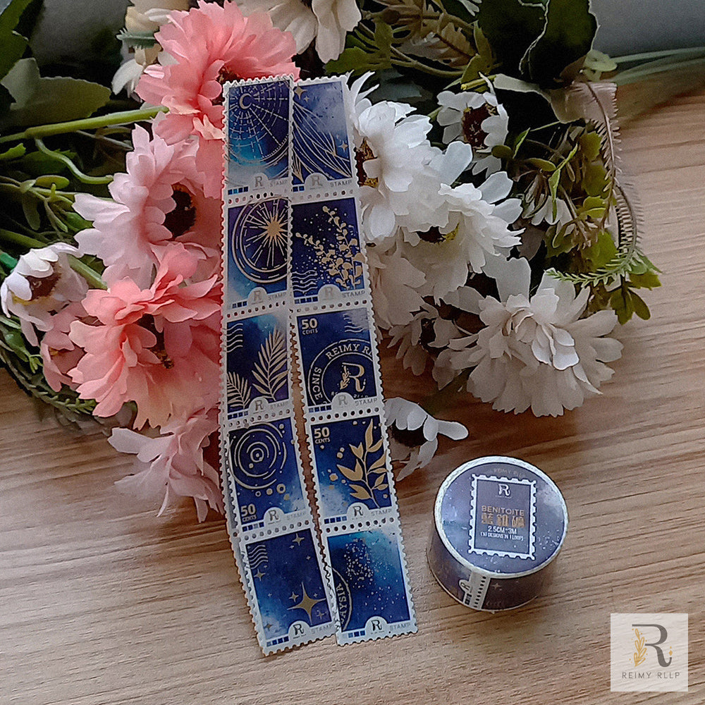 Gold Foil Stamp Washi - Benitoite | Blue Stone