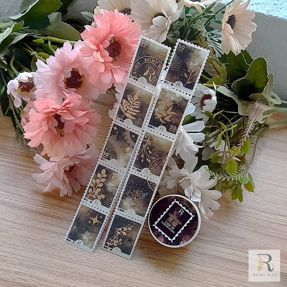 Gold Foil Stamp Washi - Obsidian | Black Stone