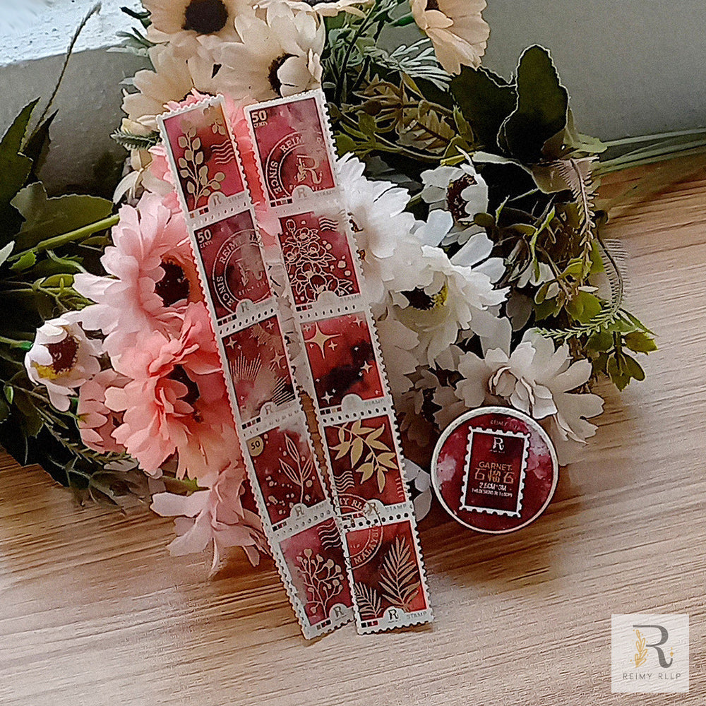 Gold Foil Stamp Washi - Garnet | Red Stone