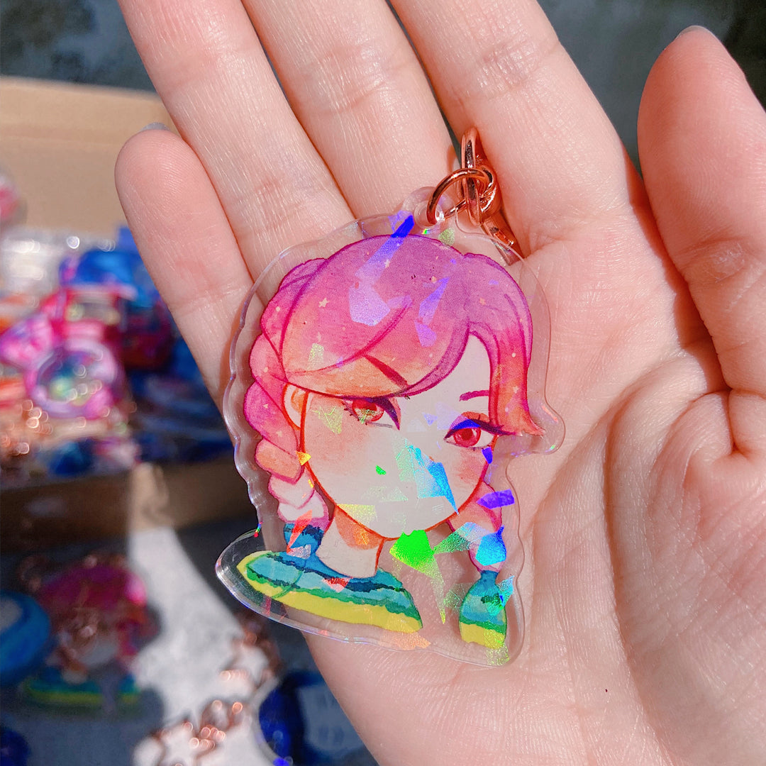 Sunrise Glitter Watercolor Double-sided Keychain