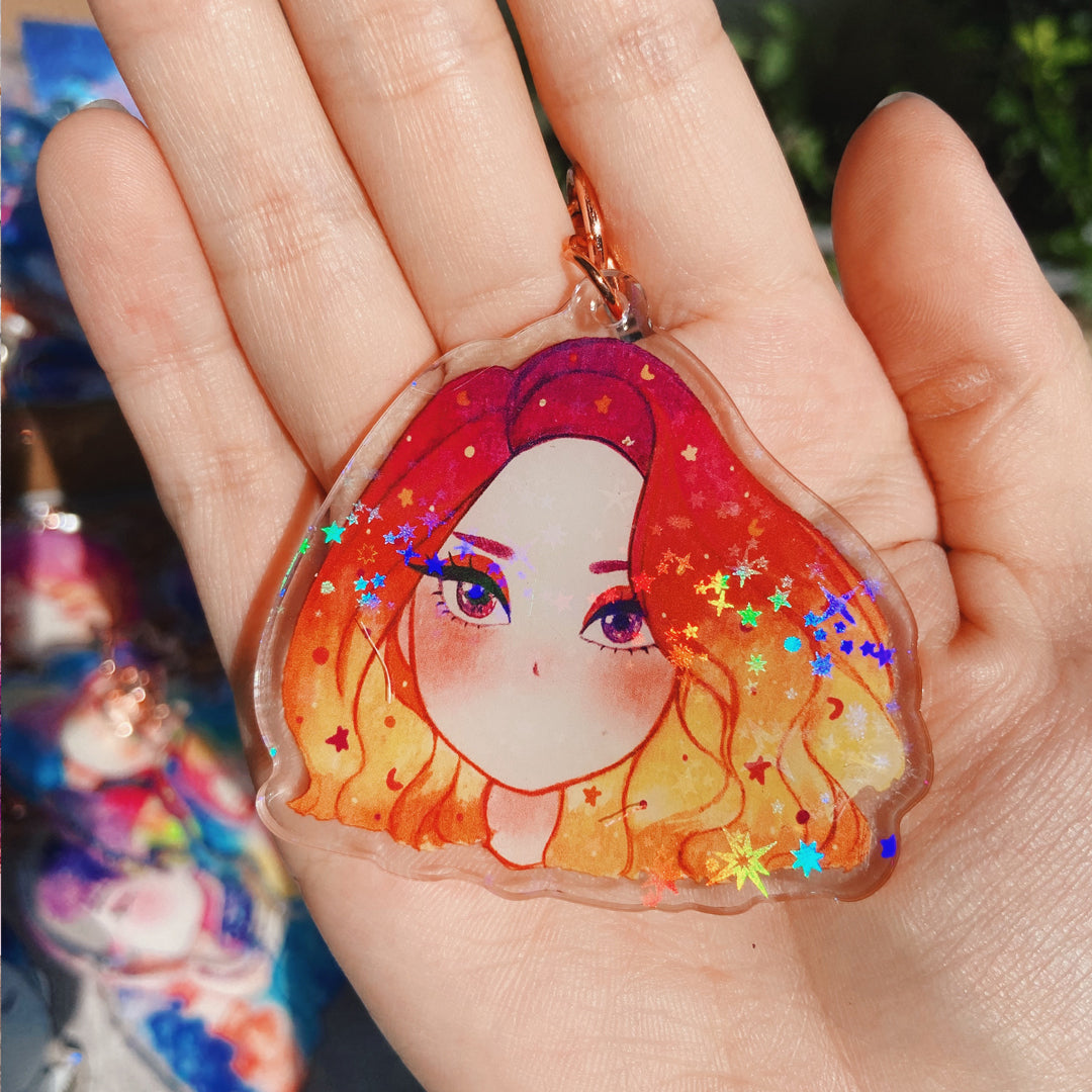 Sunset Glitter Watercolor Double-sided Keychain