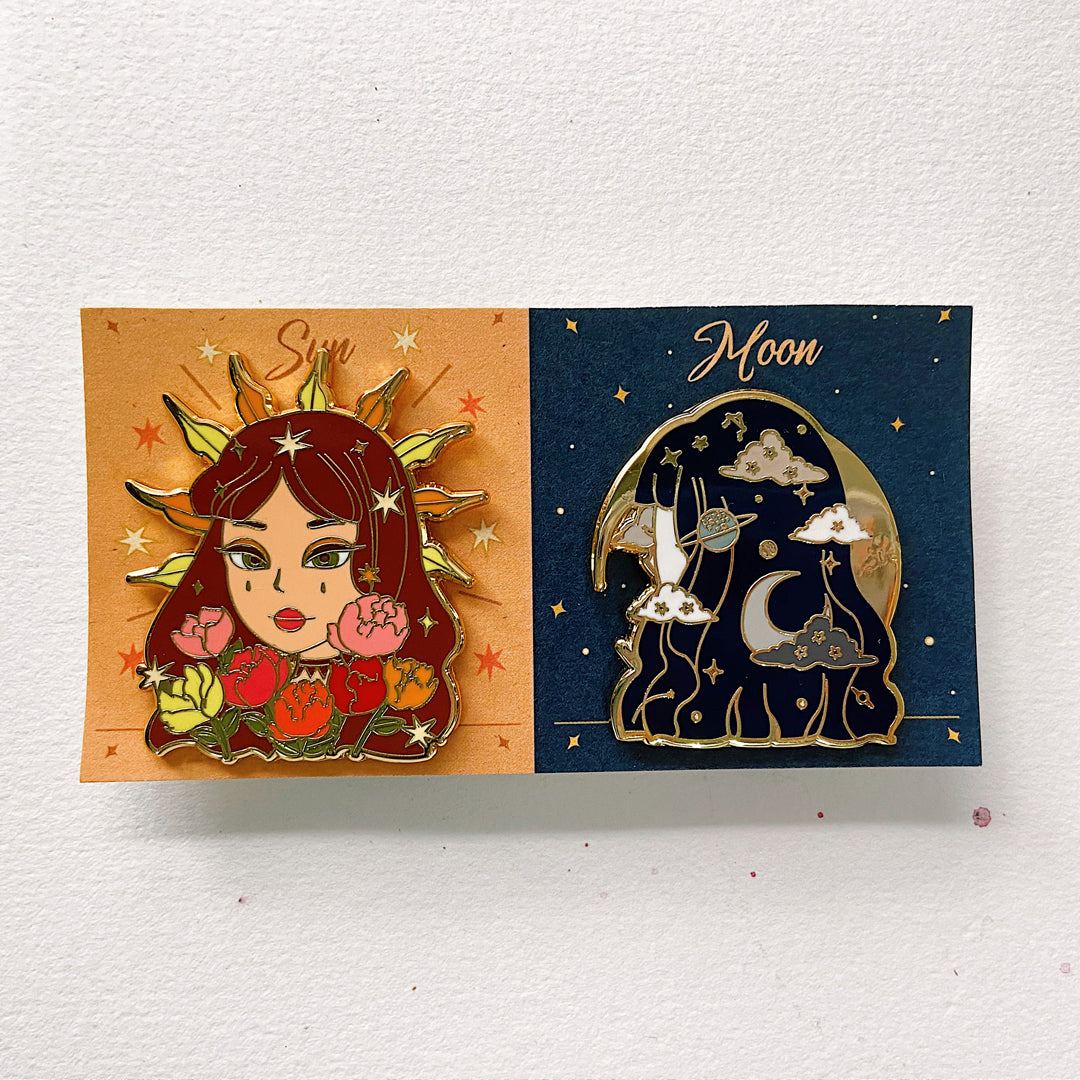 Sun & Moon Set Hard Gold Enamel Pin