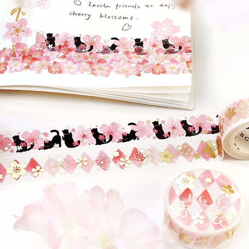 BGM Washi Tape | Cherry Blossoms / Black Cat