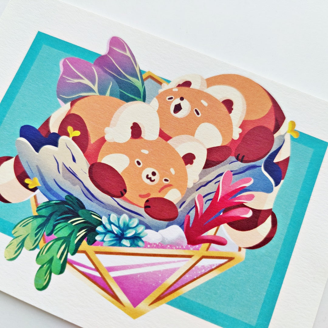 Red Panda Terrarium A6 postcard