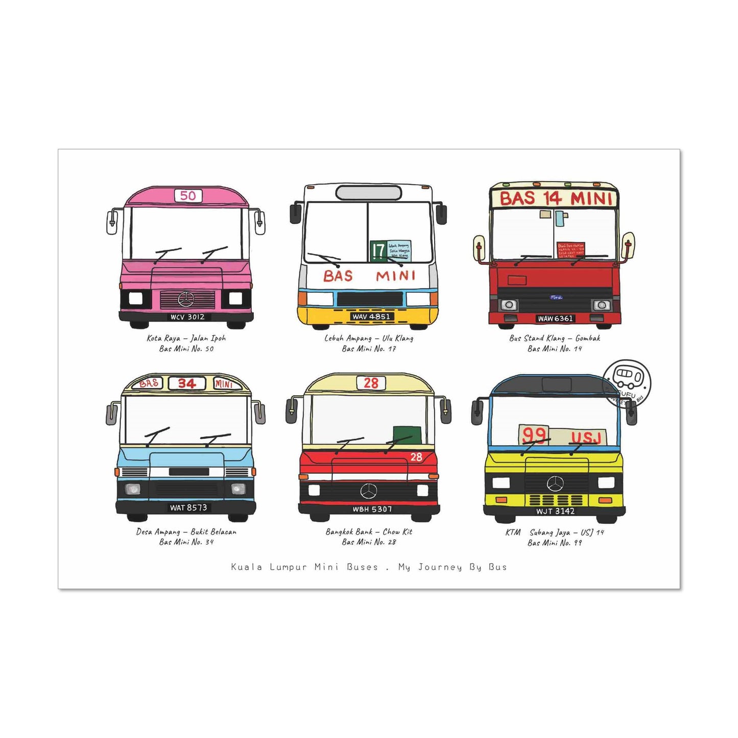 My Journey By Bus | Postcard - KL Mini Buses - Front View