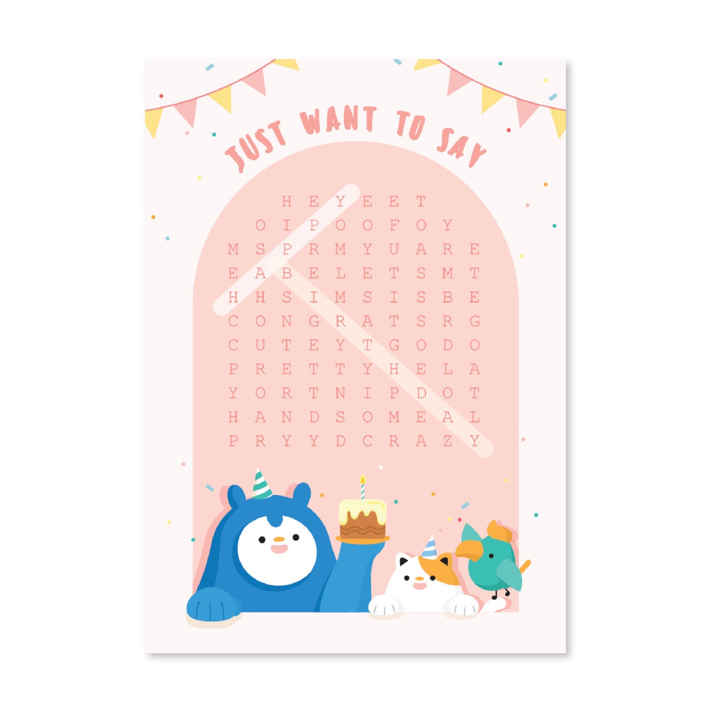 loka made postcard | Word Search: Happy Birthday