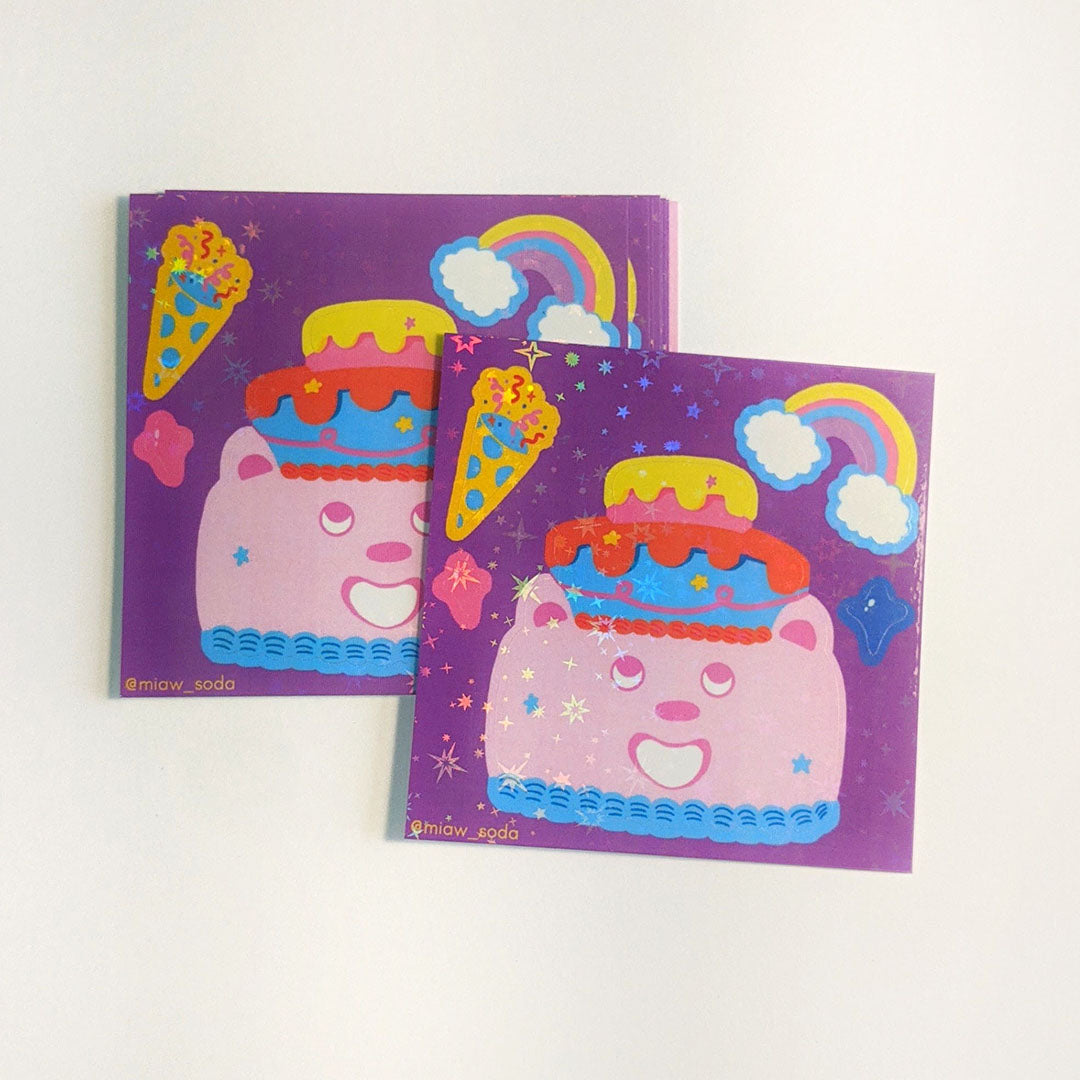 Miaw soda by Hsieying -Bear cake Mini Holographic Sticker Sheet