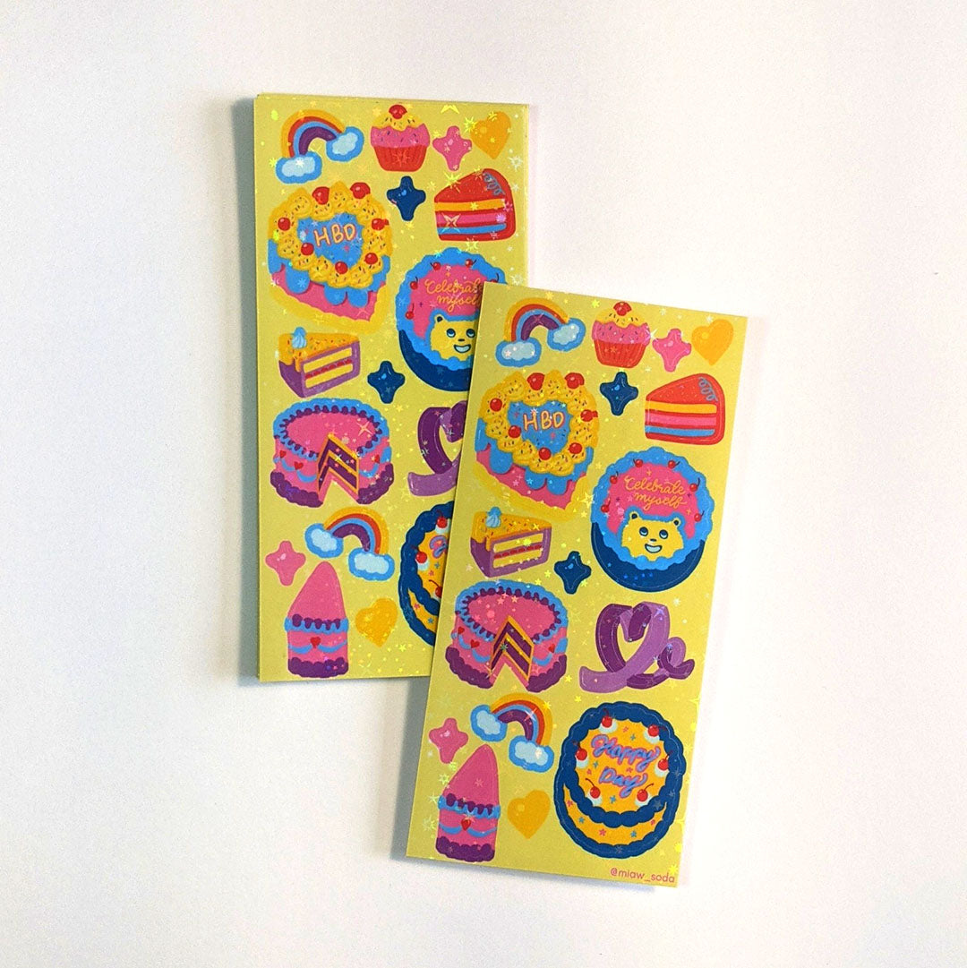 Miaw soda by Hsieying- Cake party! (yellow) Holographic Sticker Sheet
