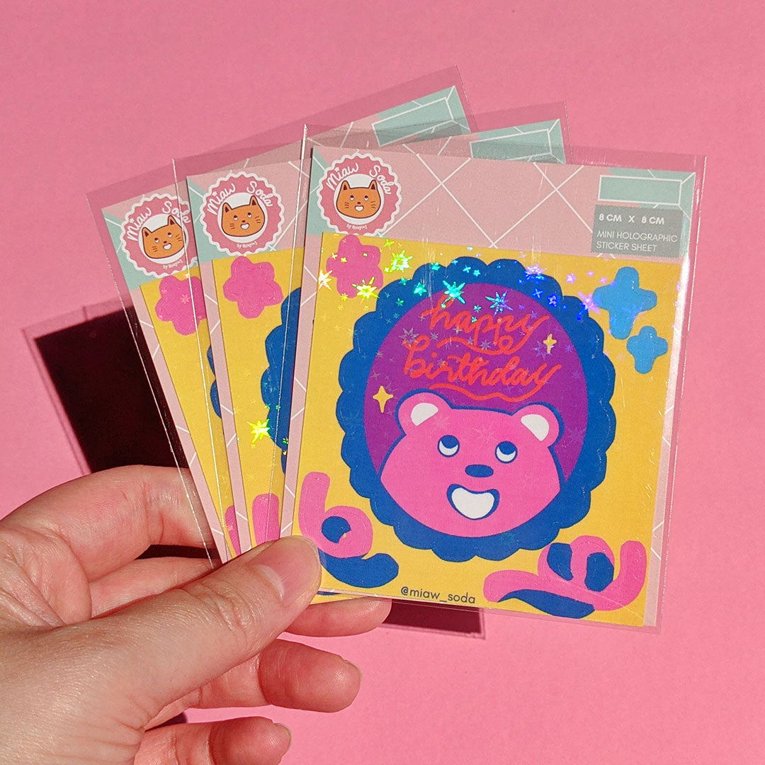 Miaw soda by Hsieying -Happy Birthday! Mini Holographic Sticker Sheet