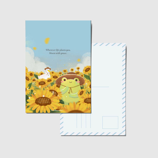 Panda Yoong | Froggy & Ducky sunflower postcard