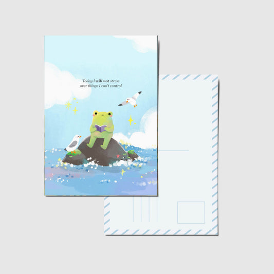 Panda Yoong | Froggy reading on the beach postcard