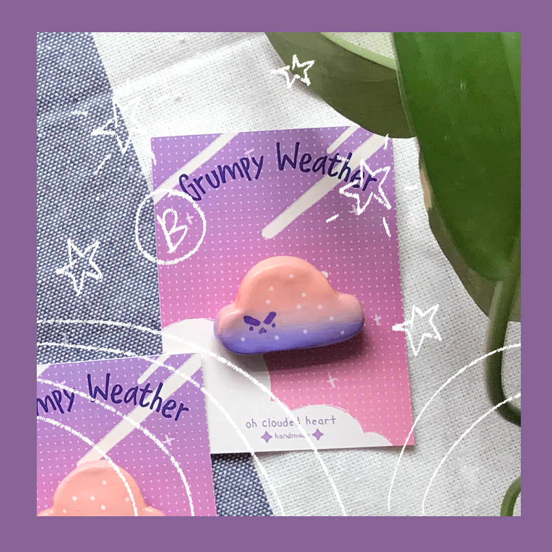 Grumpy Weather Clay Pin | Sunset Variation