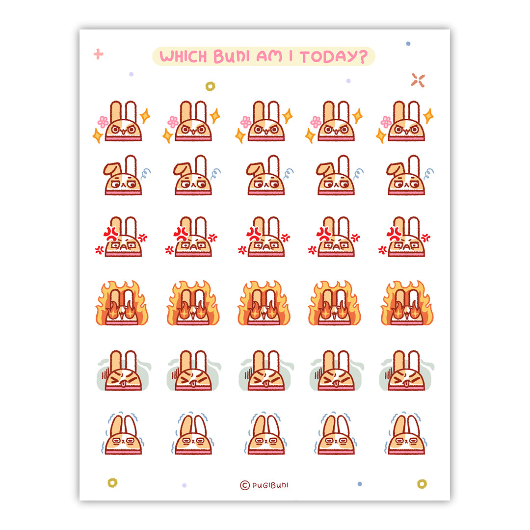 PugiBuni Mood Tracker Sticker Sheet - Buni