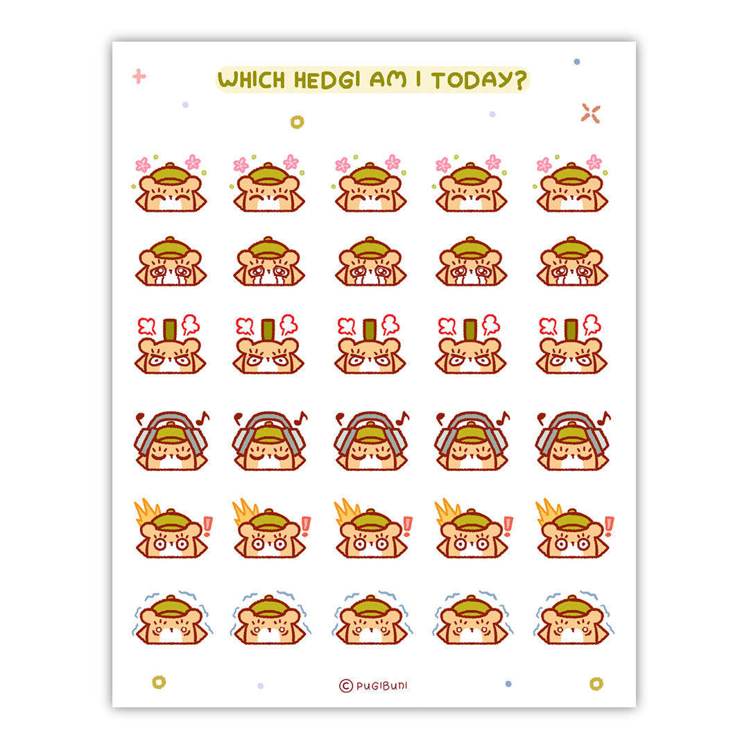 PugiBuni Mood Tracker Sticker Sheet - Hedgi