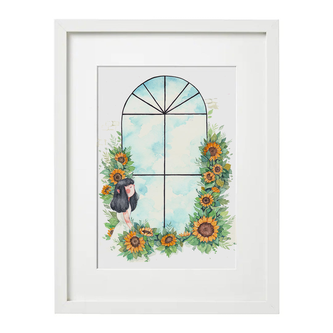 Sunflower Window A4 Art Print