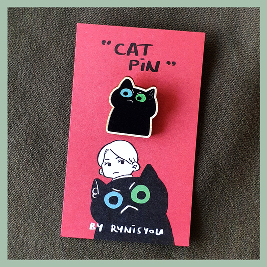 Cat Wooden Pin - D - Look Down