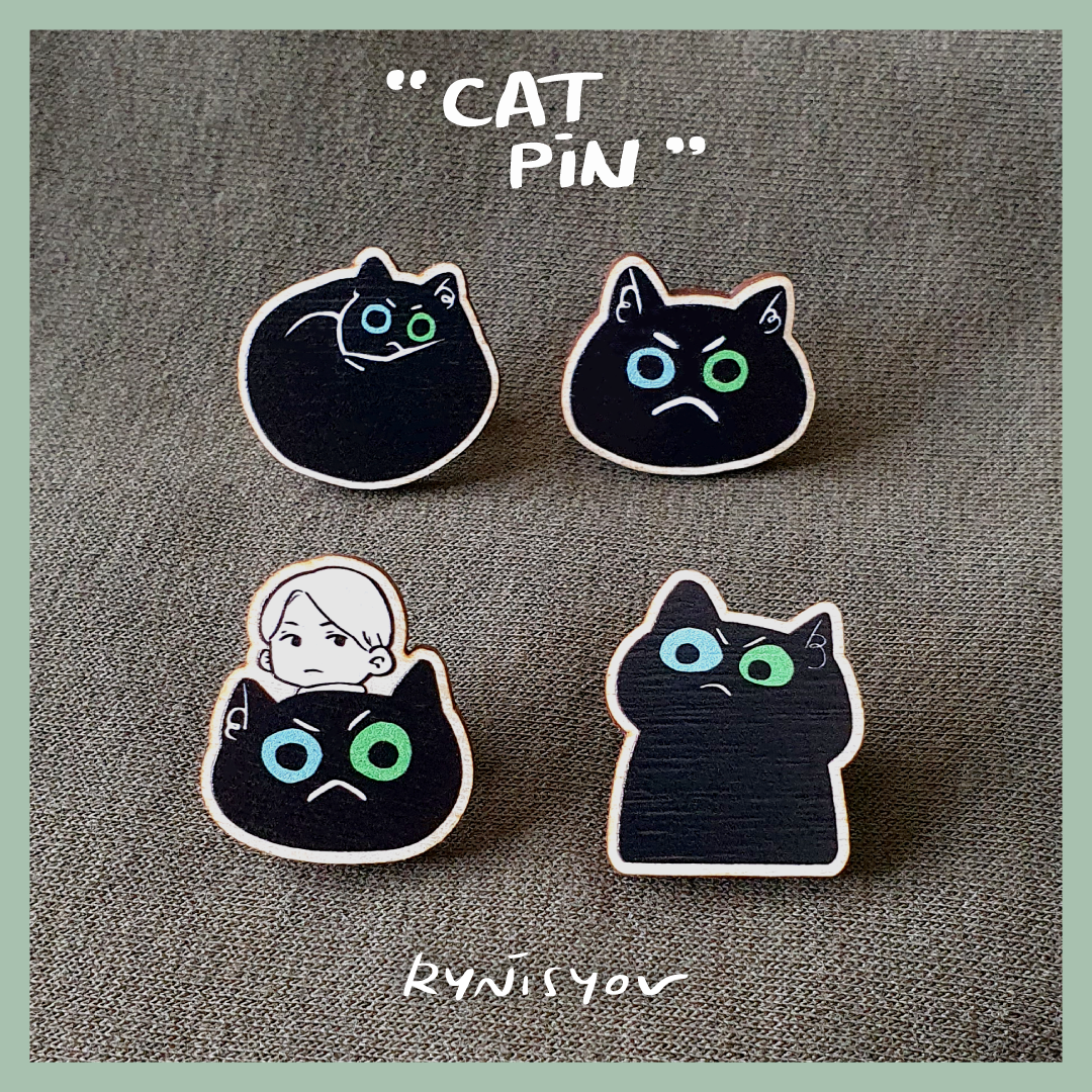 Cat Wooden Pin - D - Look Down