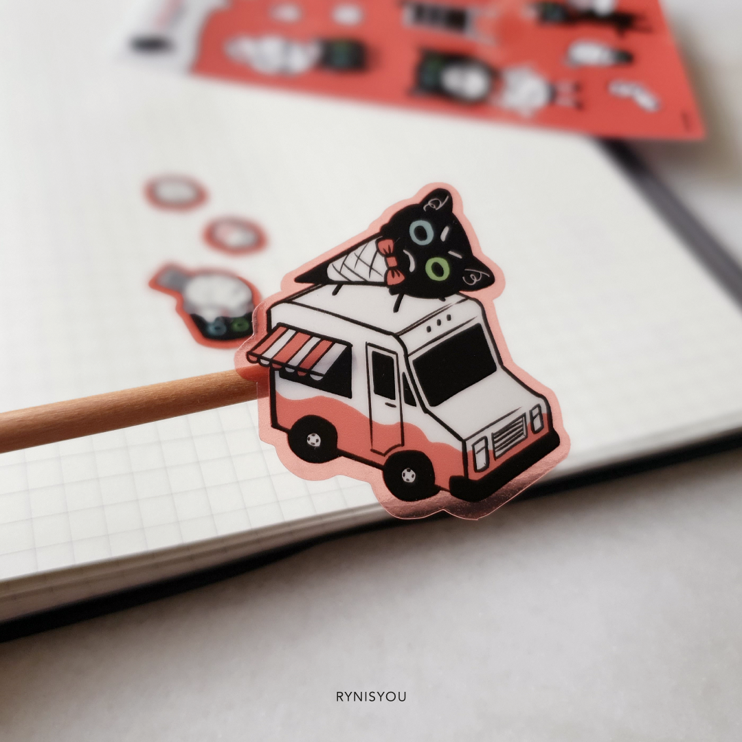Ice-Cream 4 You, Cat Waterproof Transparent Sticker Sheet