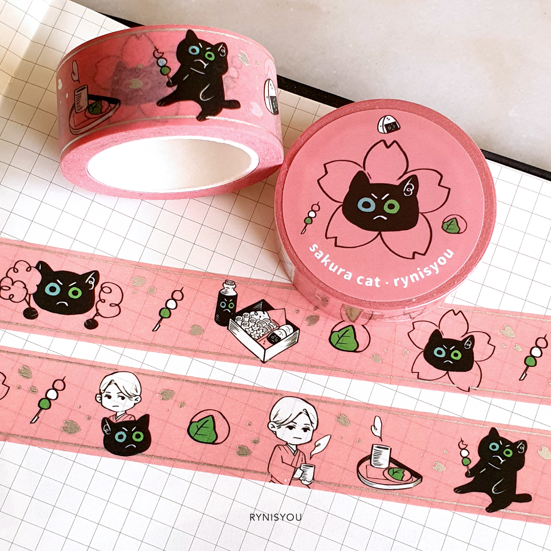 Sakura Cat Washi + Silver Foil Stamping