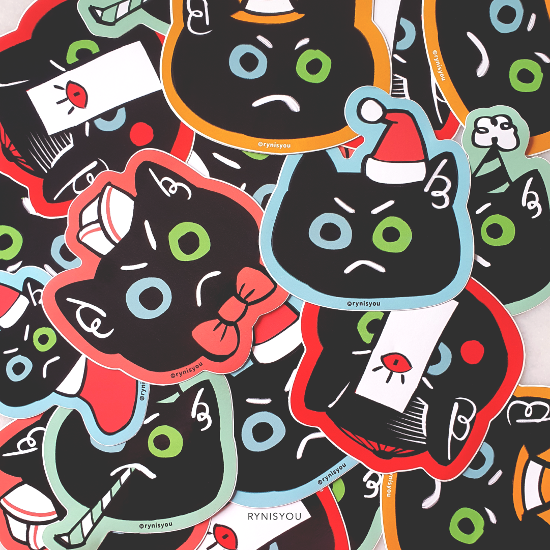 Santa Cat (in a sock) Waterproof Vinyl Sticker