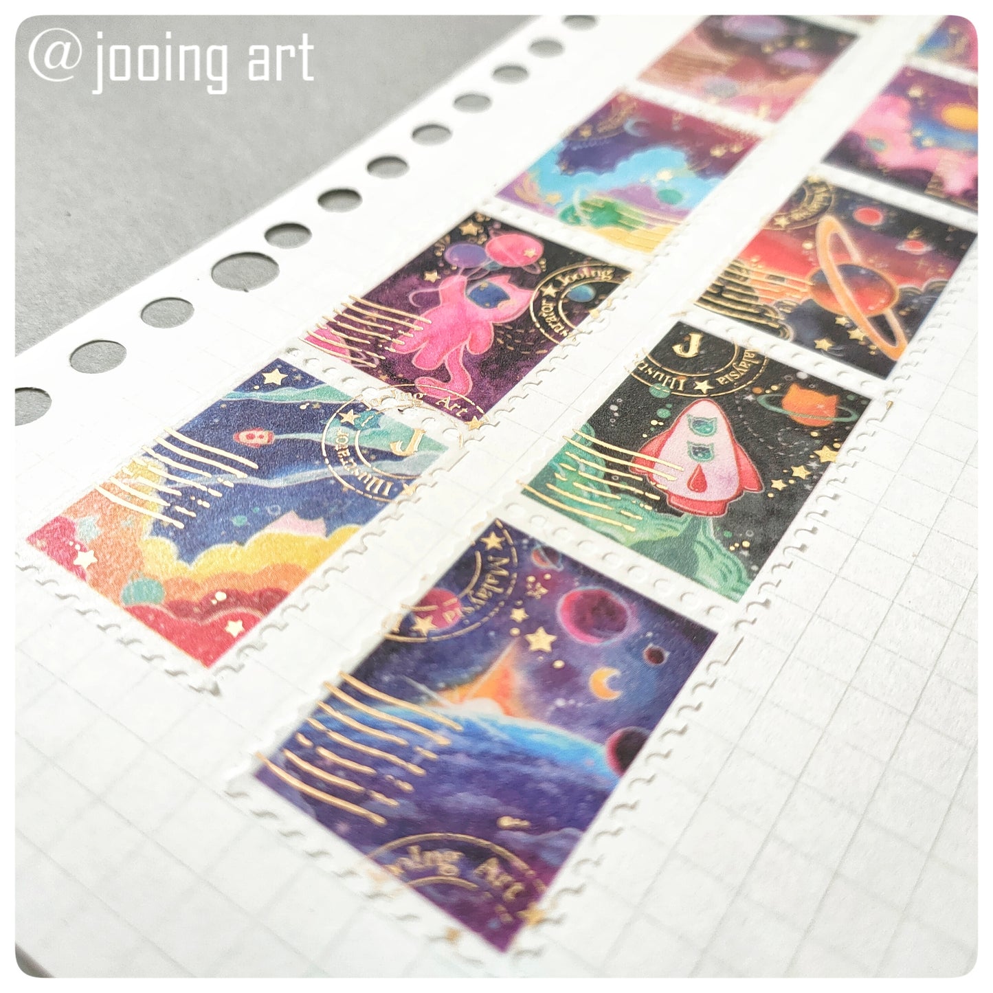 Gold Foil Stamp Washi Tape - Cat Planet