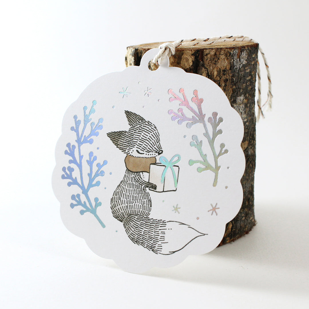 Holographic Foil - Fox & Christmas Gift Tag