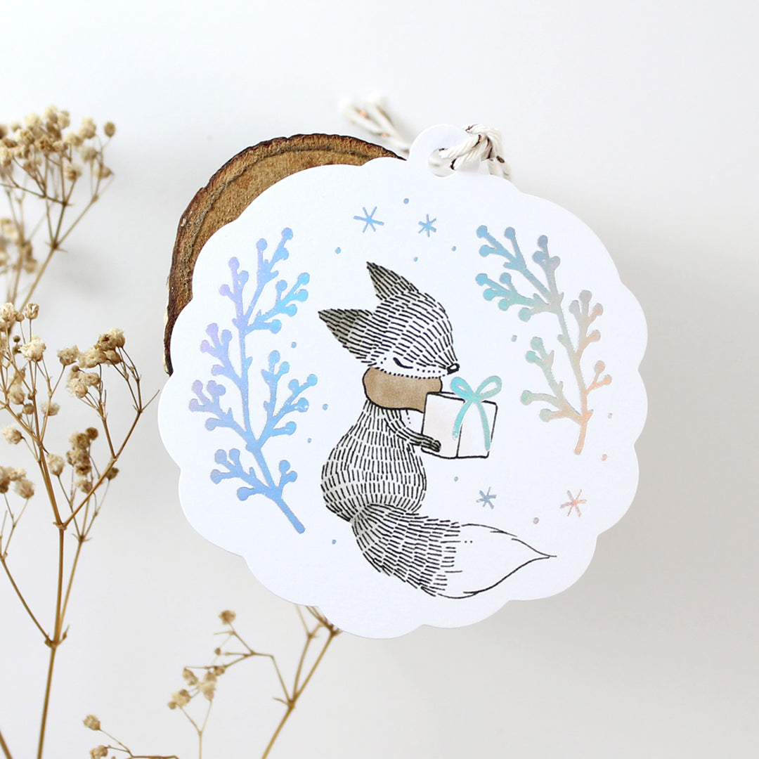 Holographic Foil - Fox & Christmas Gift Tag
