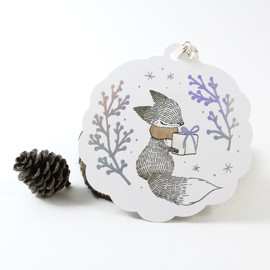 Holographic Foil - Fox & Christmas Gift Tag