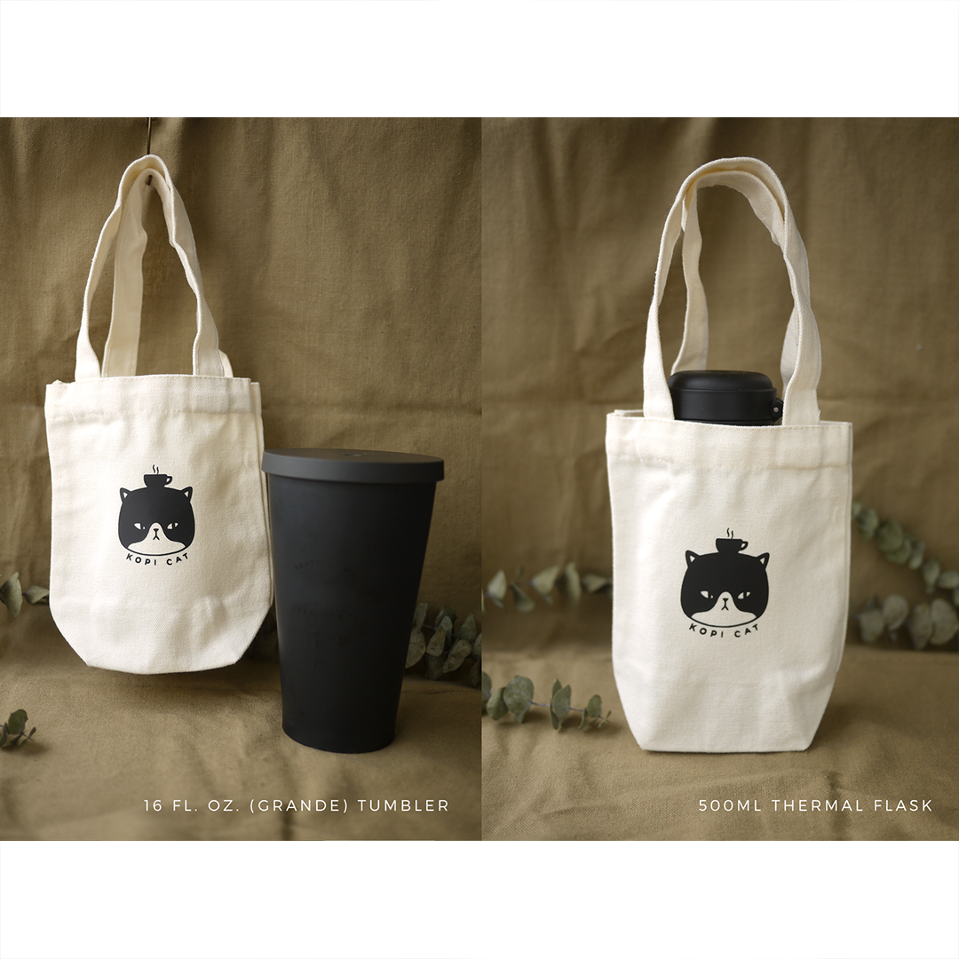 Kopi Cat Canvas Coffee Cup Holder Bag