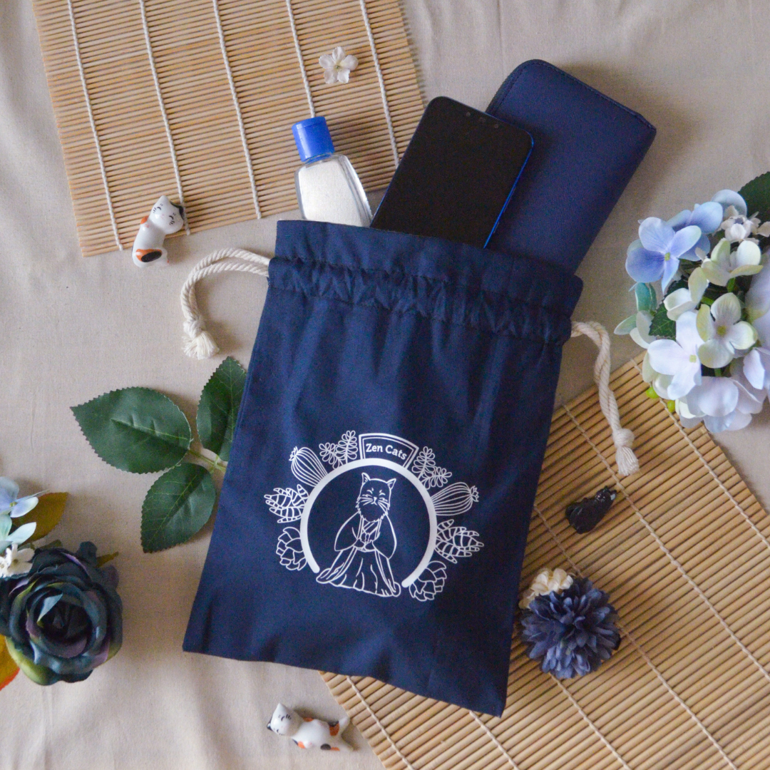 Zen Cats Drawstring Bag – Navy