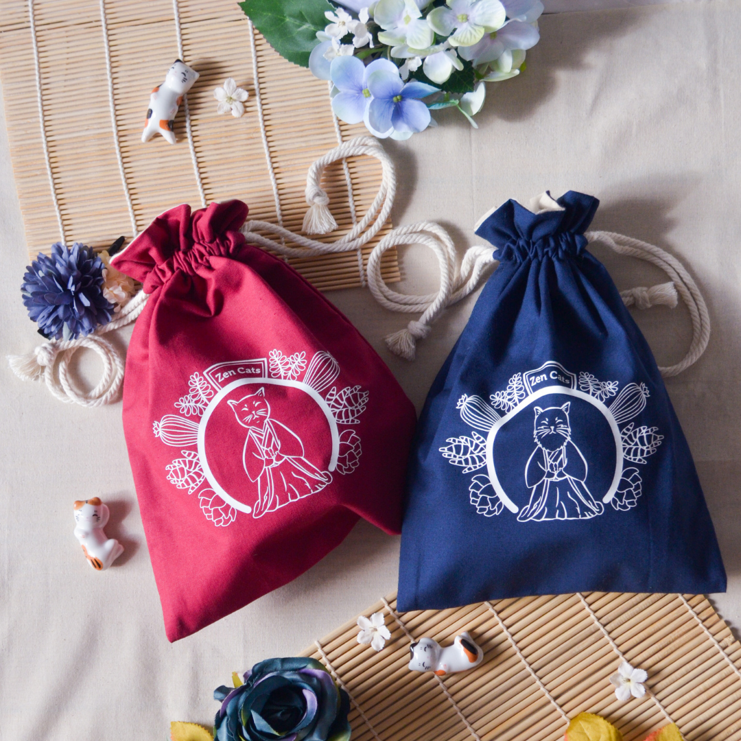 Zen Cats Drawstring Bag – Navy