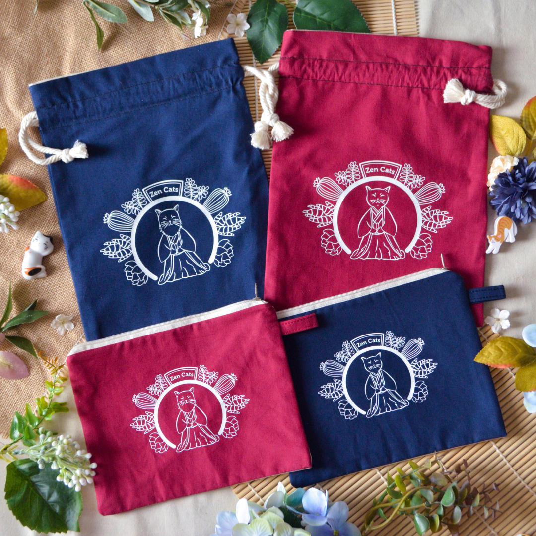 Zen Cats Drawstring Bag – Navy