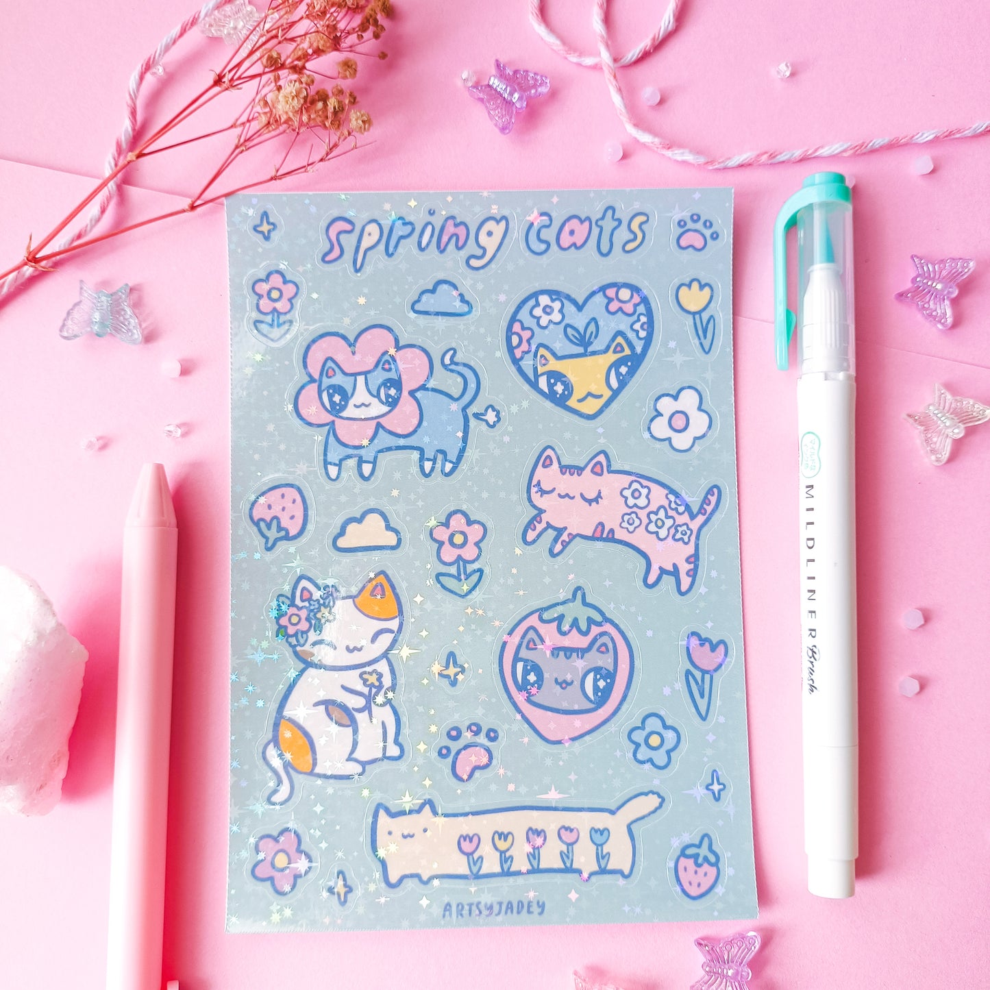 Spring Cats Holographic Sticker Sheet