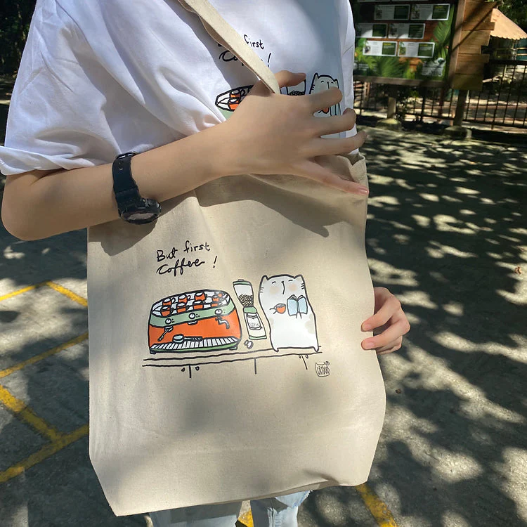 Catdoo Canvas Tote Bag - But 1st Coffee (CD7000109)