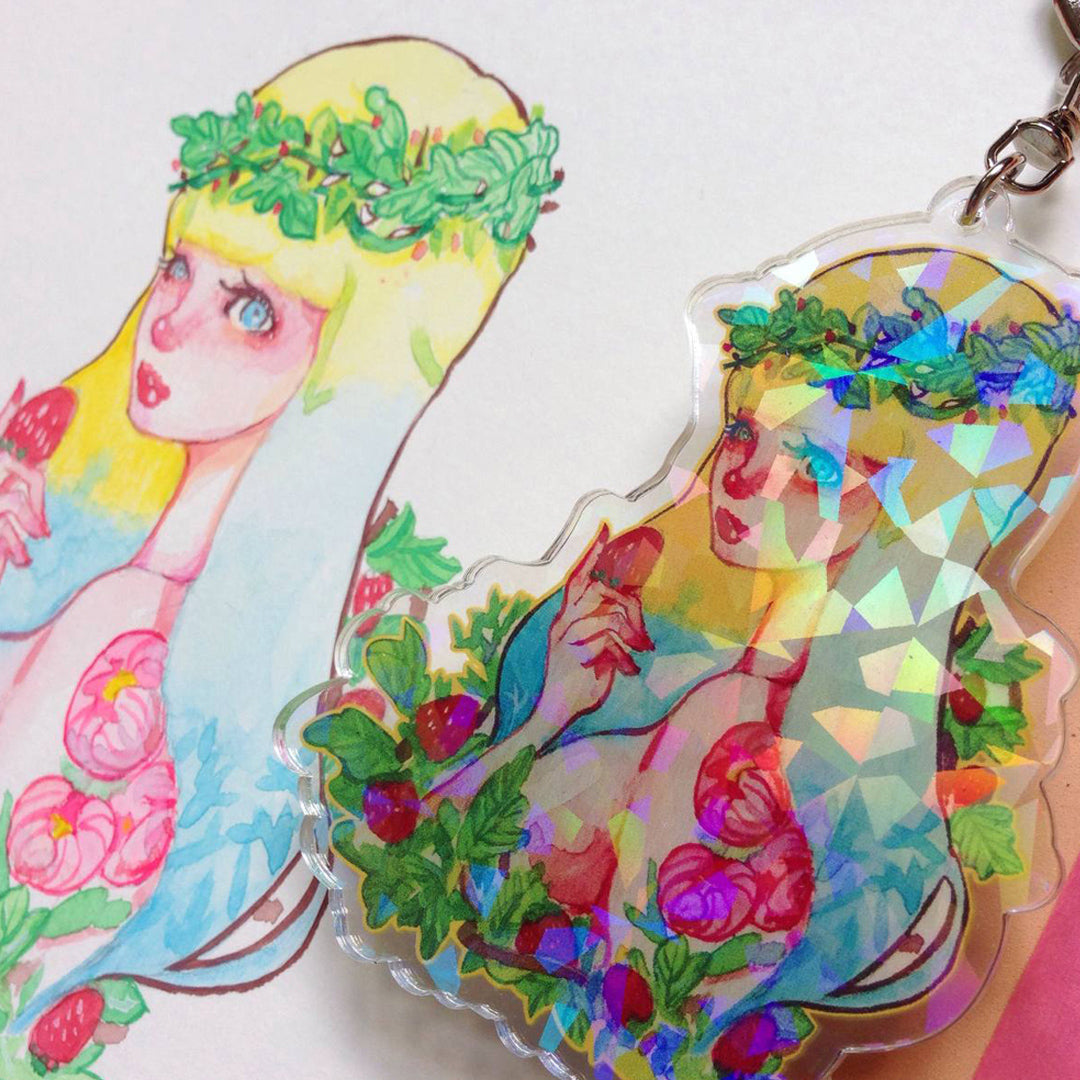 lanut_Strawberry Acrylic Keychain Glass Hologram