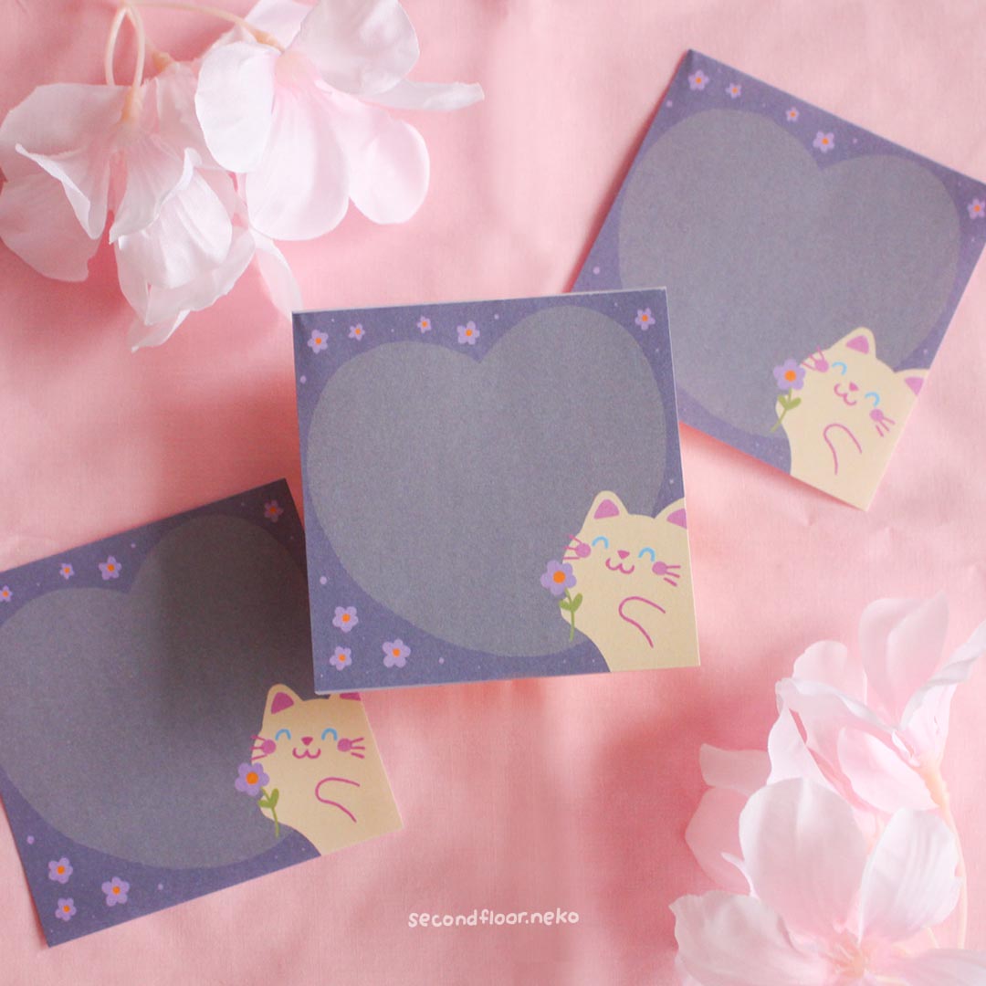secondfloor.neko | Purple Flower Cat Memopad