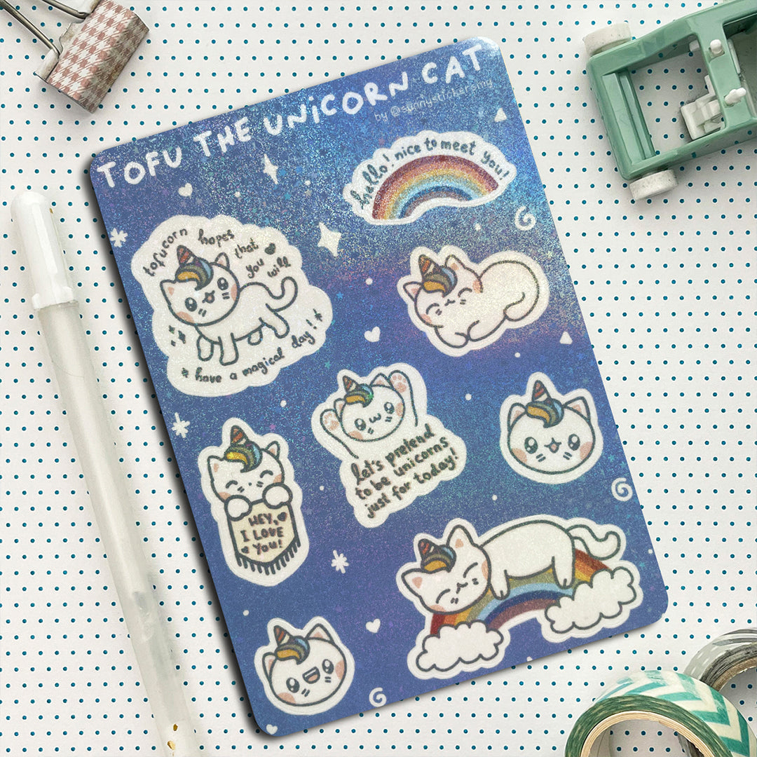 Tofu the Unicorn Cat Sticker Sheet