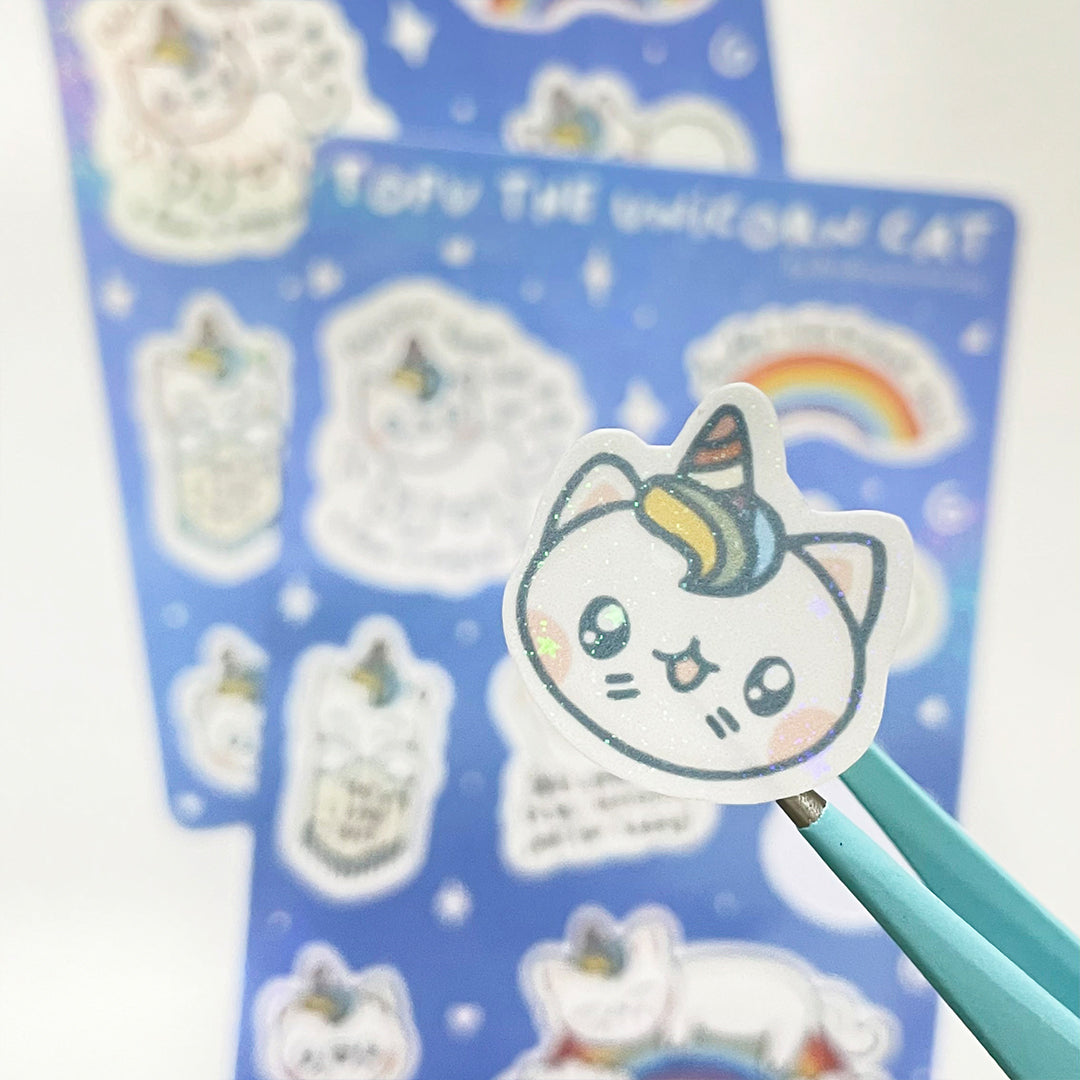 Tofu the Unicorn Cat Sticker Sheet