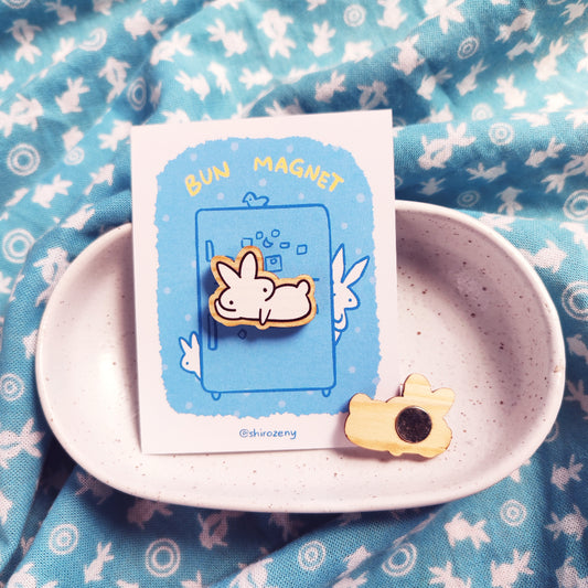 Lazy Baby Bun Wood Magnet